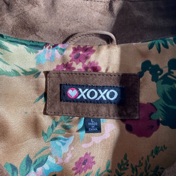 XOXO Chocolate Brown Suede Coat Double Breasted Jacket size L - Picture 11 of 14